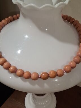 Wood Bead Necklace in Light Brown Peach Needs Cleaning
